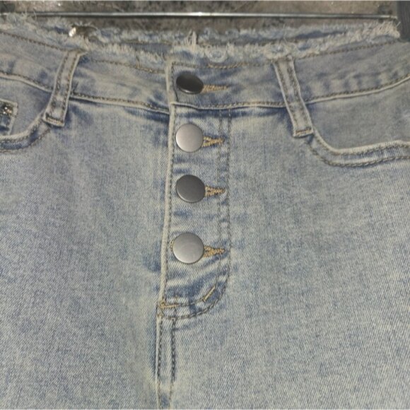 Women's Blue Jeans with Rhinestones - Picture 3 of 4